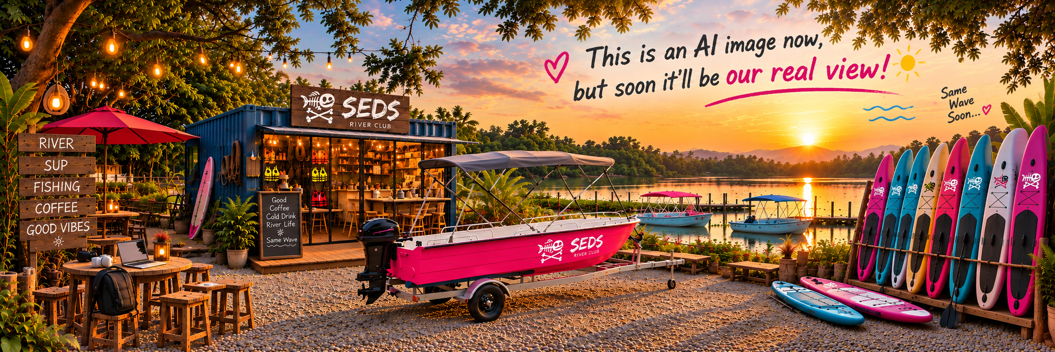 SEDS River Club boat yard on the river at sunset